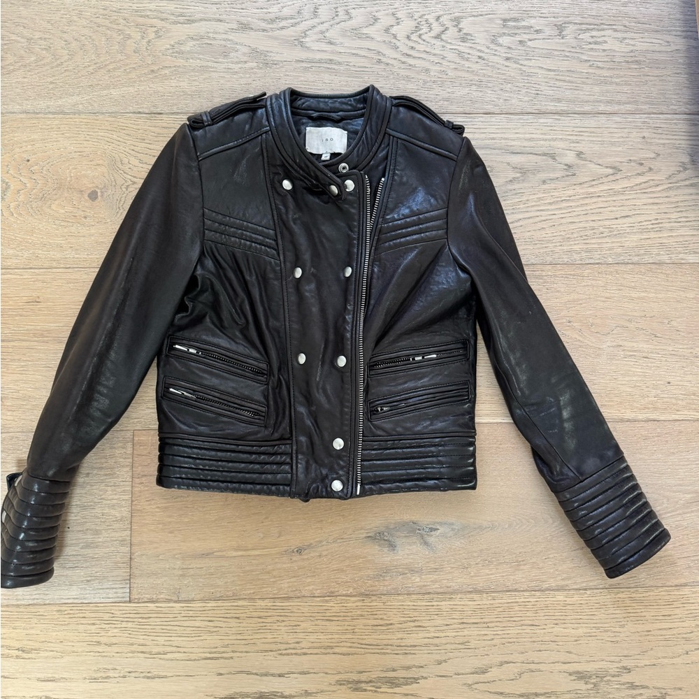 IRO Motorcycle Double-Breasted Black Leather Jacket